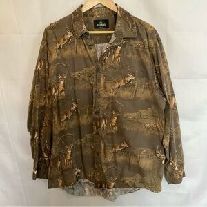 Vintage RedHead Deer Nature Print Cotton Button Down Shirt